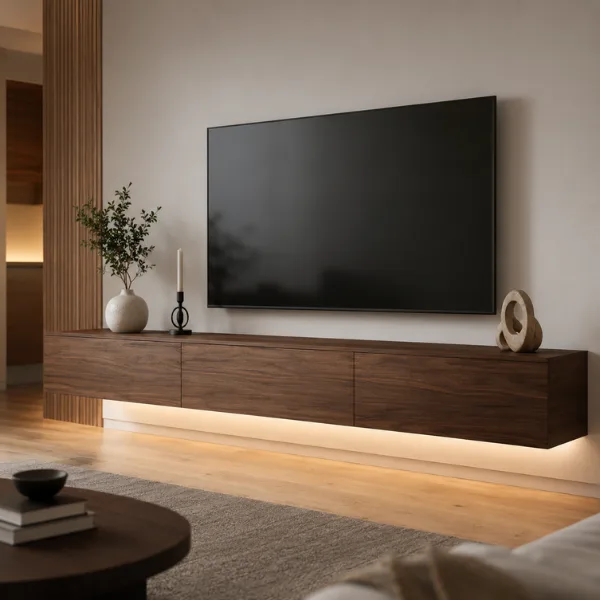 Floating Walnut Wall Mounted Media Unit Styled to Glow the Floating Walnut Wall Mounted Media Unit