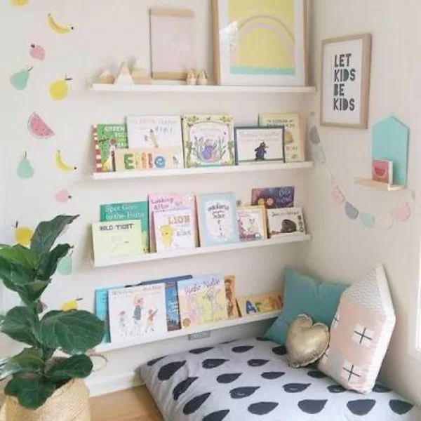 Floor Cushion and Floating Shelf Setup Styled to Glow the Floor Cushion and Floating Shelf Setup