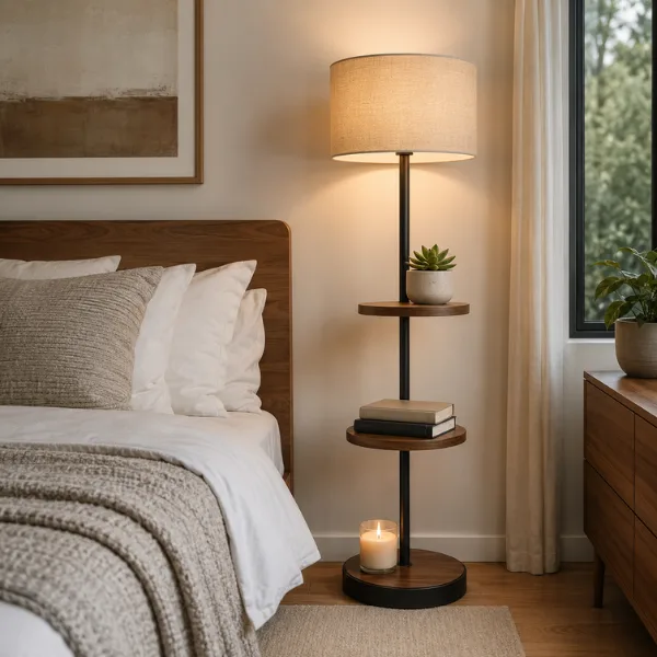 Floor Lamp with Built In Tiered Shelf Styled to Glow the Floor Lamp with Built In Tiered Shelf