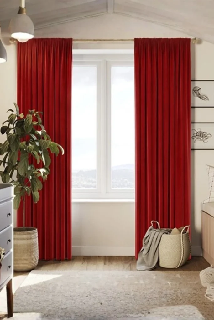 Floor to Ceiling Crimson Drapery Styled to Glow the Floor to Ceiling Crimson Drapery