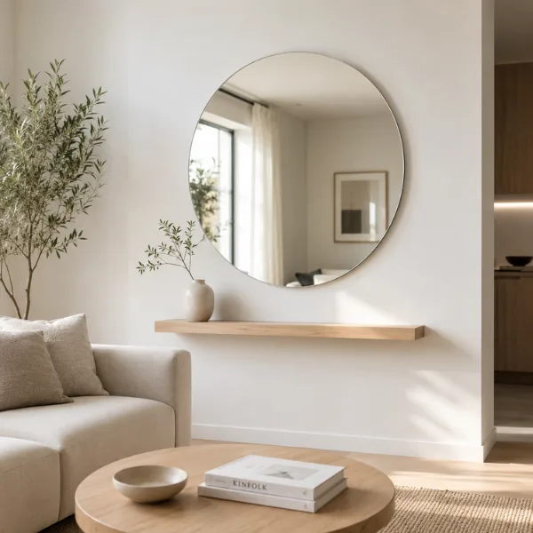 Frameless Minimalist Round Mirror Styled to Glow the Frameless Minimalist Round Mirror