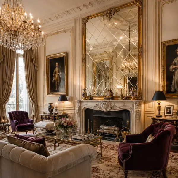 French Salon Diamond Pattern Grand Mirror Styled to Glow the French Salon Diamond Pattern Grand Mirror
