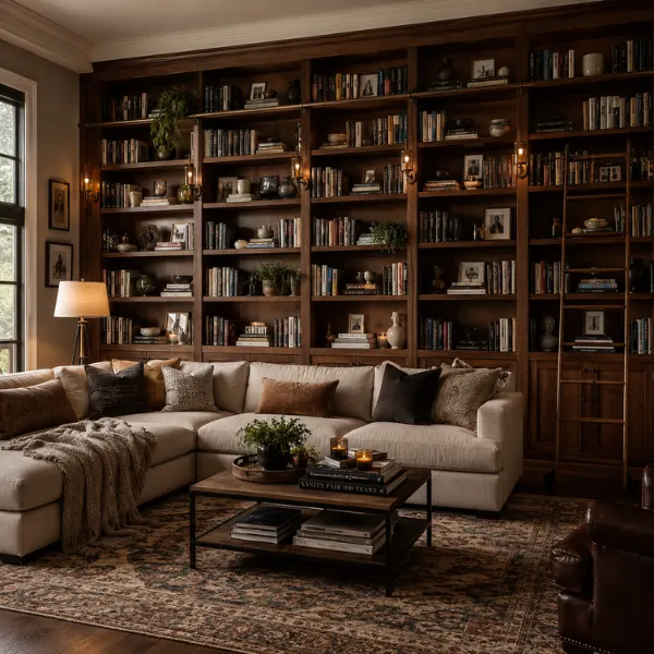 Full Library Wall Styled to Glow the Full Library Wall