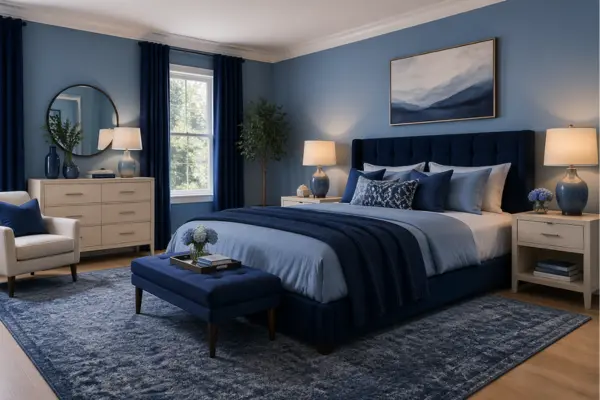 the Fully Layered Blue Interior Bedroom