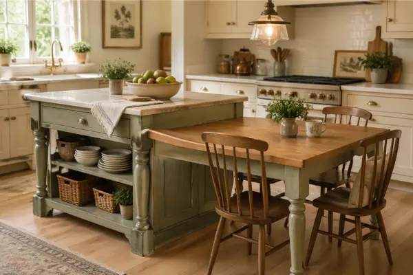 the Furniture Style Island With an Attached Breakfast Table