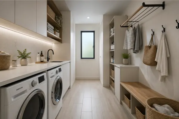 Galley style laundry room with storage on both sides Styled to Glow the Galley style laundry room with storage on both sides