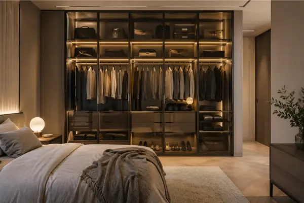 Glass Panel Wardrobe with Internal Lighting Styled to Glow the Glass Panel Wardrobe with Internal Lighting