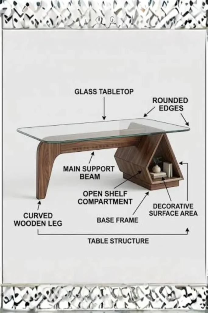 the Glass Top Table with Hidden Lower Wood Shelf Display