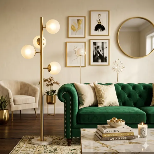 Gold Orb Glam Statement Floor Lamp Styled to Glow the Gold Orb Glam Statement Floor Lamp