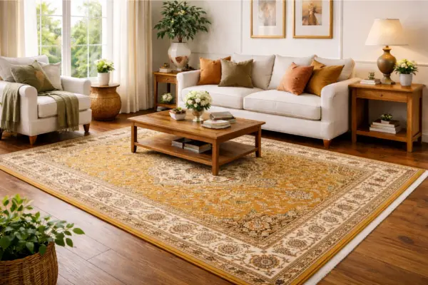 Gold and Mustard Persian Rugs Styled to Glow the Gold and Mustard Persian Rugs