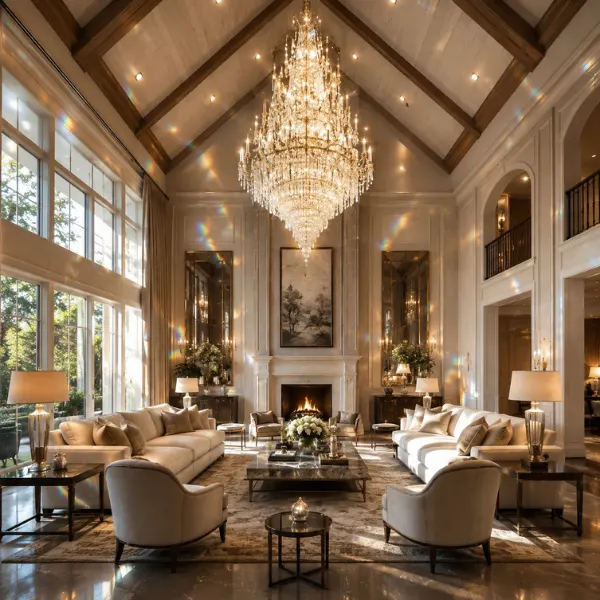 Grand Crystal Chandelier Vaulted Ceiling Living Room Styled to Glow the Grand Crystal Chandelier Vaulted Ceiling Living Room