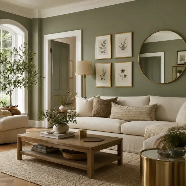 Green n Gold Sage Walls with Brass Accents Styled to Glow the Green n Gold Sage Walls with Brass Accents