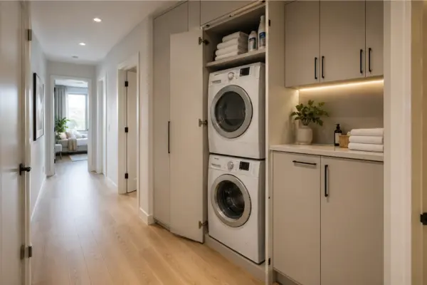 Hallway laundry nook with built in cabinetry Styled to Glow the Hallway laundry nook with built in cabinetry