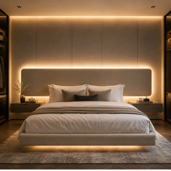 Headboard Integrated LED Strip Light Styled to Glow the Headboard Integrated LED Strip Light