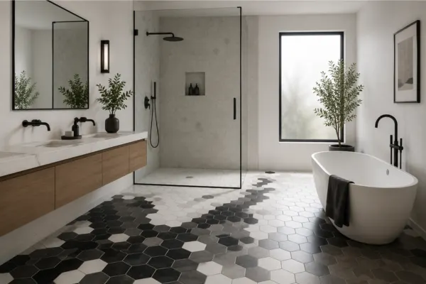 the Hexagon Floor Tiles with Monochrome Palette