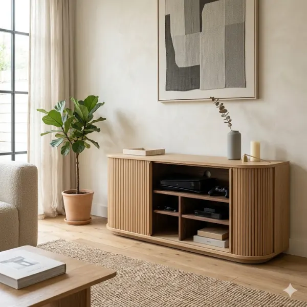 Hidden Storage Tambour Door TV Cabinet Styled to Glow the Hidden Storage Tambour Door TV Cabinet
