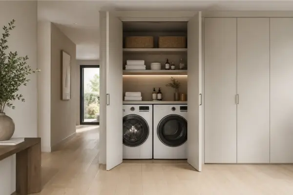 Hidden laundry closet behind doors or curtains Styled to Glow the Hidden laundry closet behind doors or curtains