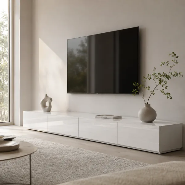 the High Gloss White Minimalist Low Profile Console