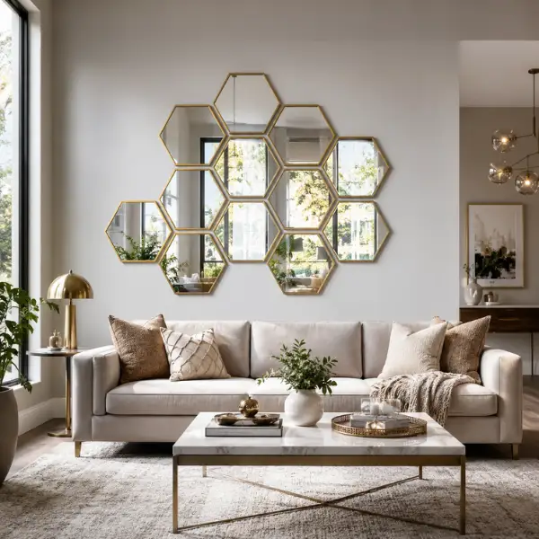 Honeycomb Hexagonal Mirror Cluster Styled to Glow the Honeycomb Hexagonal Mirror Cluster