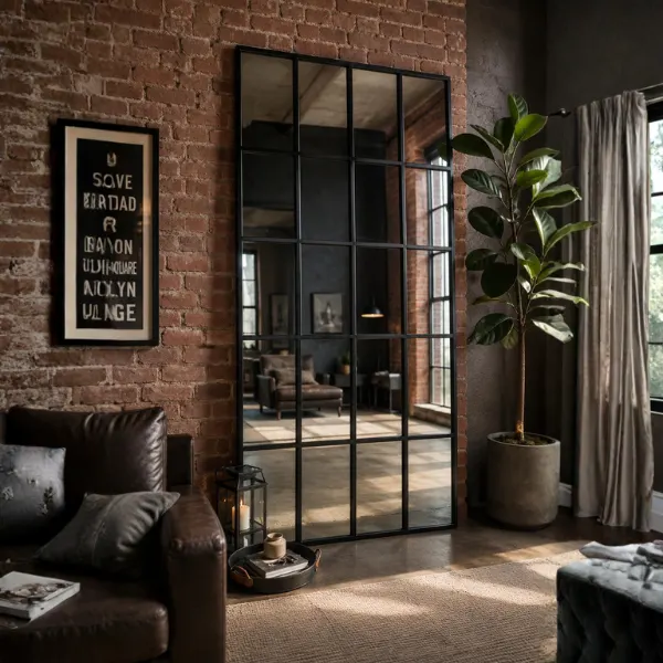 the Industrial Blackened Steel Grid Mirror