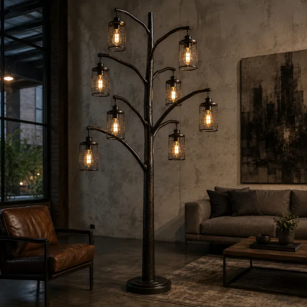 the Industrial Cage Lantern Tree Lamp