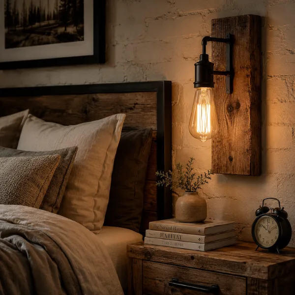 Industrial Exposed Bulb Wood Wall Sconce Styled to Glow the Industrial Exposed Bulb Wood Wall Sconce
