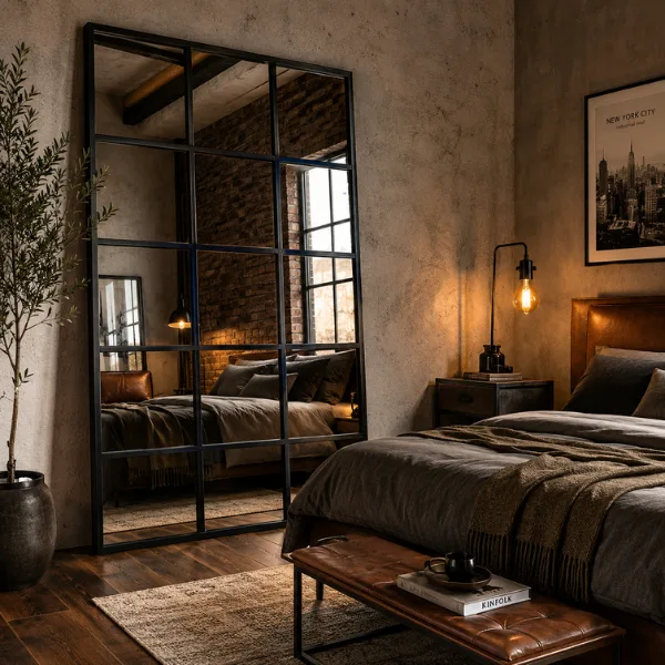 Industrial Grid Style Multi Panel Mirror Styled to Glow the Industrial Grid Style Multi Panel Mirror