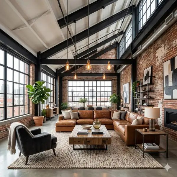Industrial Loft Vaulted Ceiling with Black Steel Beams Styled to Glow the Industrial Loft Vaulted Ceiling with Black Steel Beams