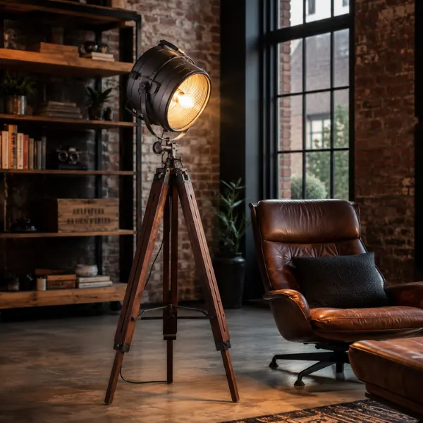 the Industrial Tripod Spotlight Floor Lamp