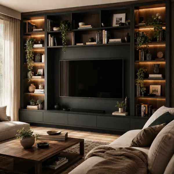 Integrated Bookshelf TV Entertainment Wall Styled to Glow the Integrated Bookshelf TV Entertainment Wall