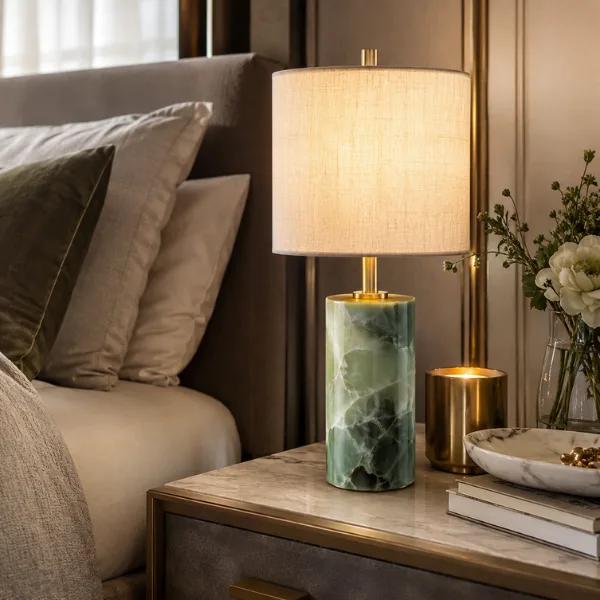 Jade and Brass Mini Cylinder Table Lamp Styled to Glow the Jade and Brass Mini Cylinder Table Lamp