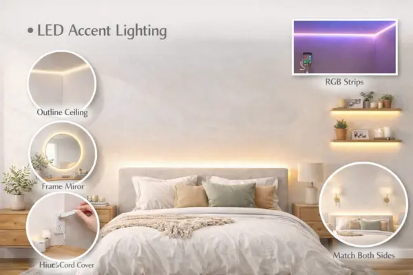 LED Accent Lighting on bedroom wall Styled to Glow the LED Accent Lighting on bedroom wall