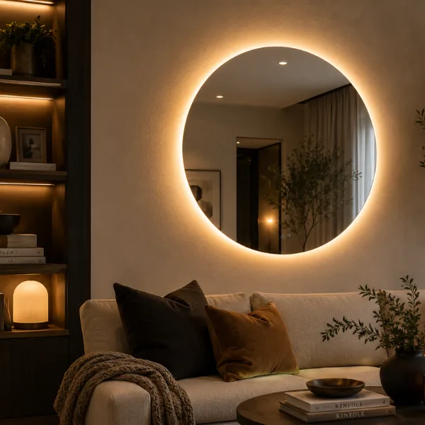 LED Backlit Round Mirror Styled to Glow the LED Backlit Round Mirror