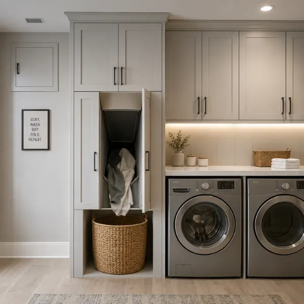 Laundry Chute Integration with Sleek Built Ins Styled to Glow the Laundry Chute Integration with Sleek Built Ins