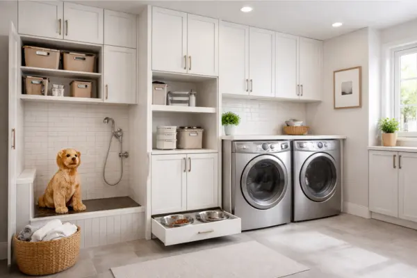 Laundry Room with Built In Pet Area Styled to Glow the Laundry Room with Built In Pet Area