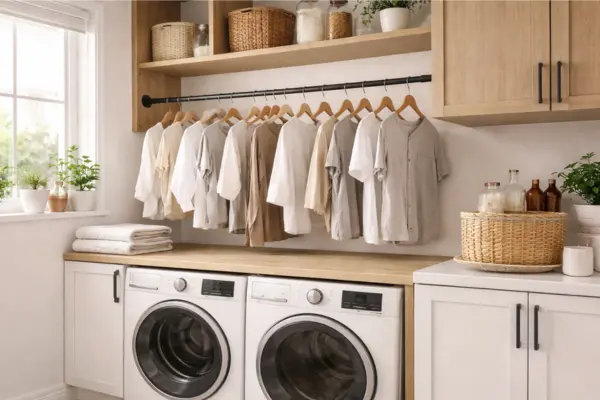 Laundry Room with Hanging Rail Styled to Glow the Laundry Room with Hanging Rail