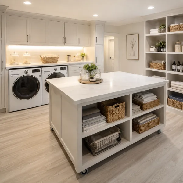 Laundry Room with a Central Island Styled to Glow the Laundry Room with a Central Island