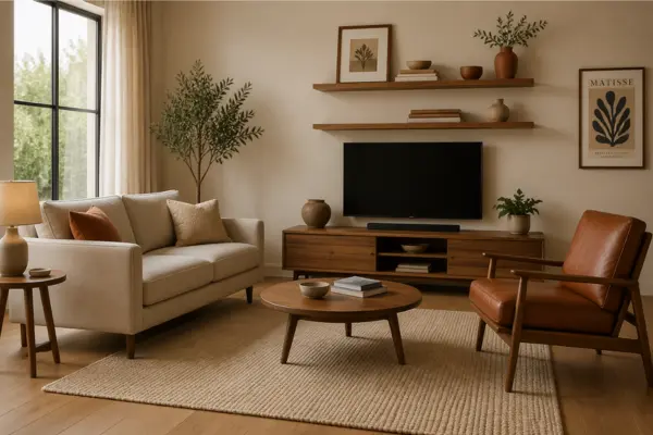 the Leather Chair and Floating Shelf Setup