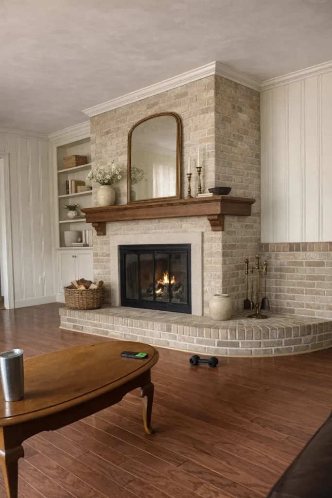 Limewash Painted Brick Fireplace Styled to Glow the Limewash Painted Brick Fireplace