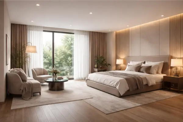 Master Bedroom With a Lounge Corner Styled to Glow the Master Bedroom With a Lounge Corner