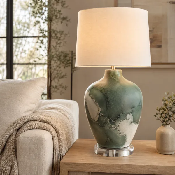 the Matte Green Smoke Ceramic Table Lamp