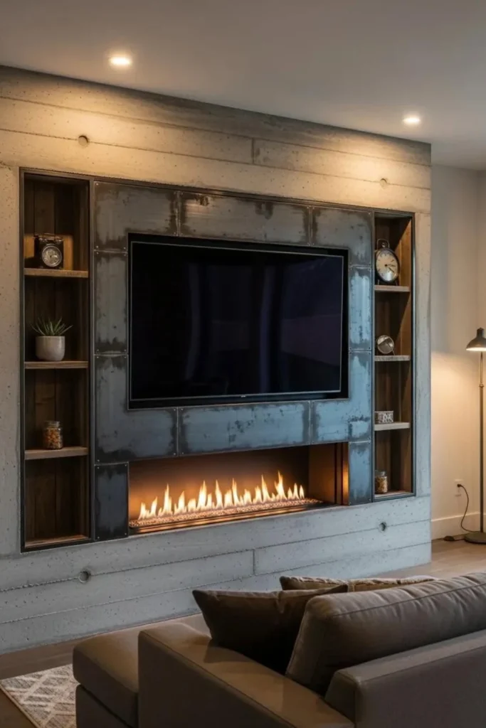 Metal Accents with Wood and White Fireplace Styled to Glow the Metal Accents with Wood and White Fireplace