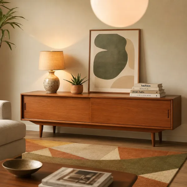 the Mid Century Modern Teak Stand with Tapered Legs
