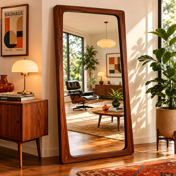 the Mid Century Modern Walnut Frame Mirror