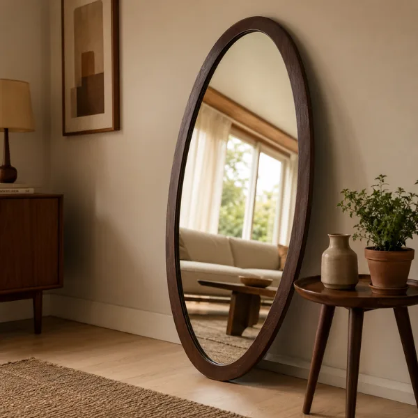 Mid Century Oval Floor Mirror with Espresso Frame Styled to Glow the Mid Century Oval Floor Mirror with Espresso Frame