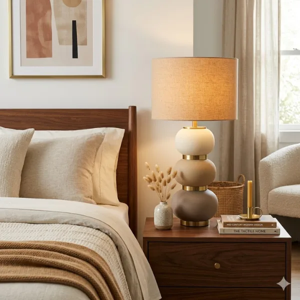 Mid Century Stacked Ceramic Brass Accent Lamp Styled to Glow the Mid Century Stacked Ceramic Brass Accent Lamp