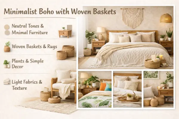 the Minimalist Boho with Woven Baskets Bedroom idea
