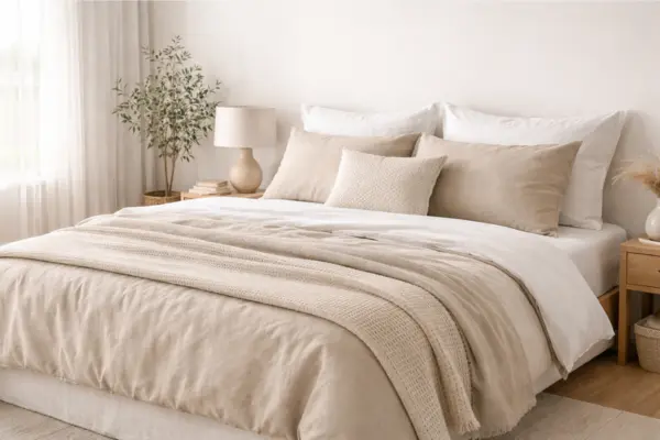 Minimalist Neutral Layers Bedding Idea Styled to Glow the Minimalist Neutral Layers Bedding Idea
