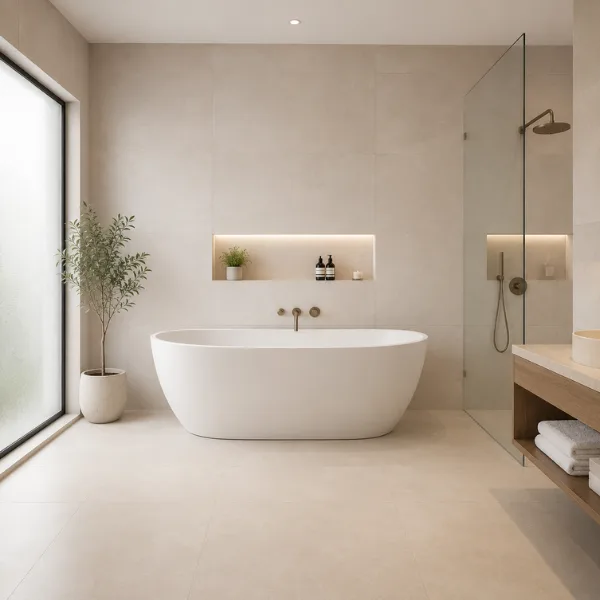 the Minimalist Tub With Matching Floor and Wall Tile