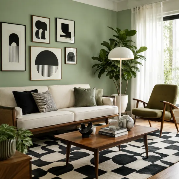 Mint Green Walls with Mid Century Modern Furniture Styled to Glow Mint Green Walls with Mid-Century Modern Furniture